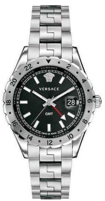  Shop Authentic Versace Hellenyium GMT Black Dial Silver Steel Strap Watch for Men - V11020015 - Luxxuri