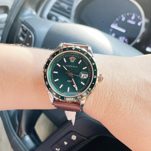  Shop Authentic Versace Hellenyium Green Dial Brown Leather Strap Watch for Men - V11090017 - Luxxuri