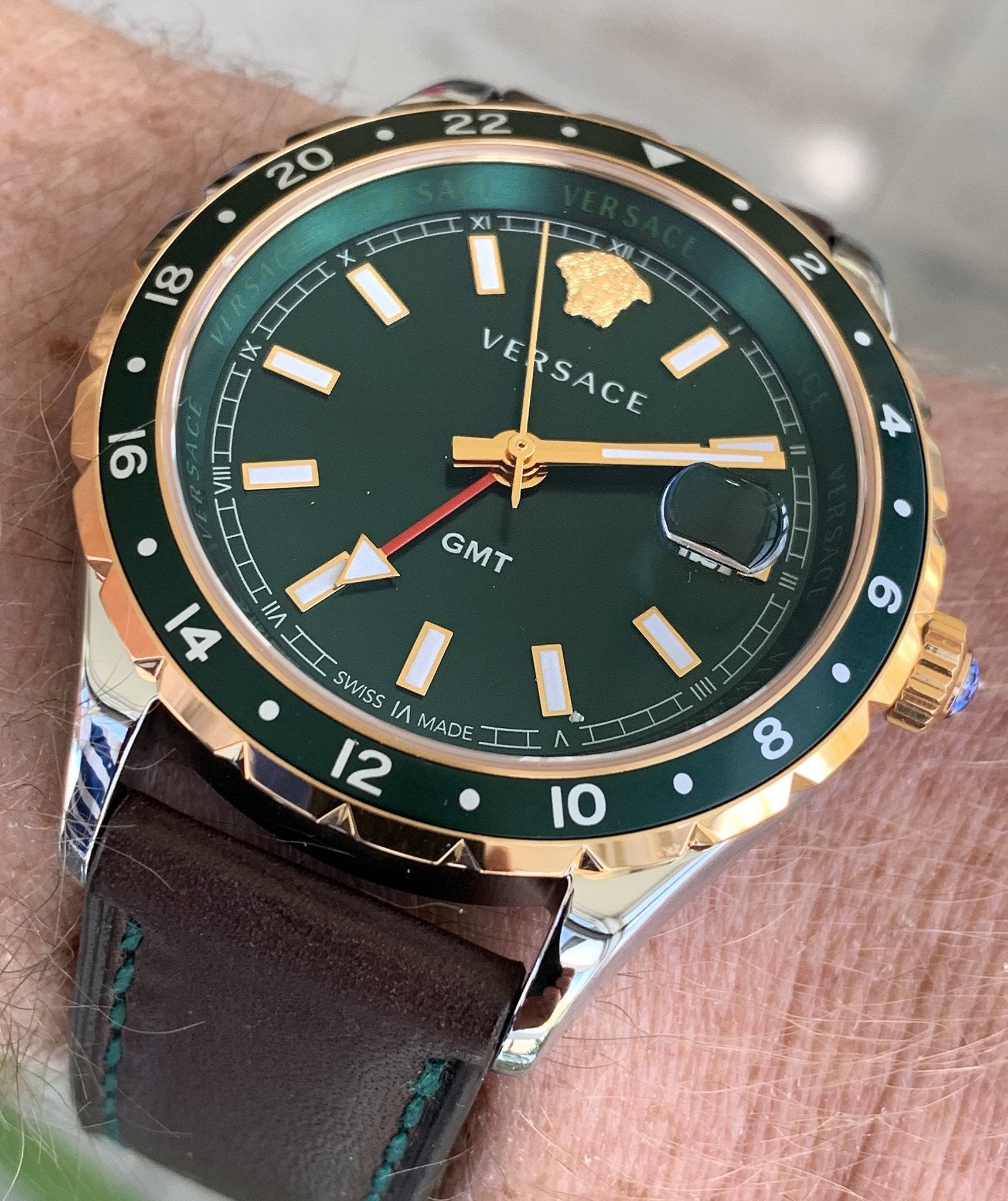  Shop Authentic Versace Hellenyium Green Dial Brown Leather Strap Watch for Men - V11090017 - Luxxuri