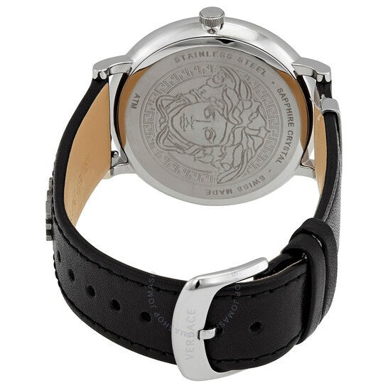  Shop Authentic Versace V-Circle Black Manifesto Courage Quartz Silver Dial Black Leather Strap Watch for Men - VBQ080017 - Luxxuri