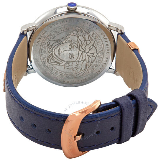 Shop Authentic Versace V Circle Quartz Blue Dial Blue Leather Strap Watch For Women - VBP09017 - Luxxuri