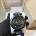  Shop Authentic Versace V-Racer Aion Chronograph Black Dial Black Leather Strap Watch for Men - VBR030017 - Luxxuri