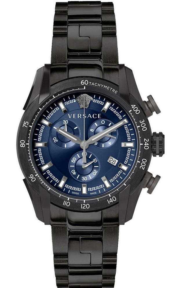  Shop Authentic Versace V-Ray Chronograph Quartz Blue Dial Black Steel Strap Watch For Men - VE2I00521 - Luxxuri