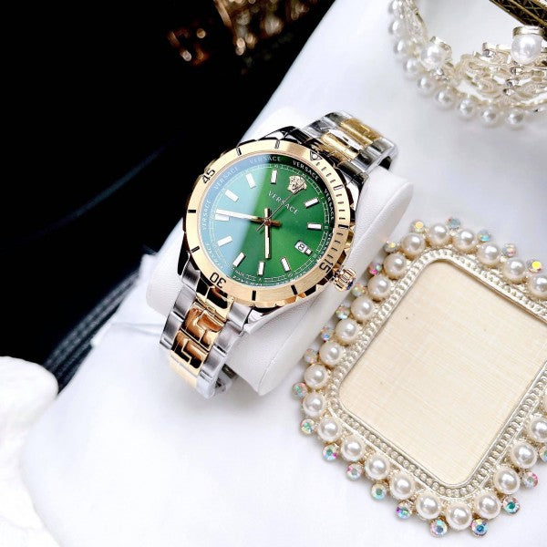  Shop Authentic Versace Hellenyium Quartz Green Dial Two Tone Steel Strap Watch For Men - VE3A00720 - Luxxuri