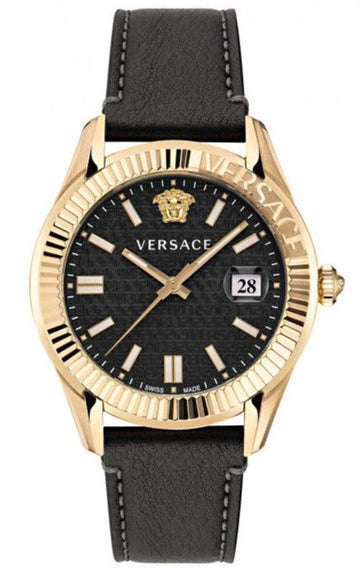  Shop Authentic Versace Greca Time Quartz Black Dial Brown Leather Strap Watch For Men - VE3K00222 - Luxxuri