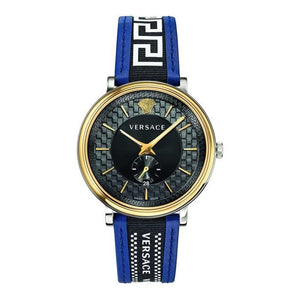  Shop Authentic Versace  V-Circle Black Dial Blue Leather Strap Watch for Men - VEBQ01419 - Luxxuri