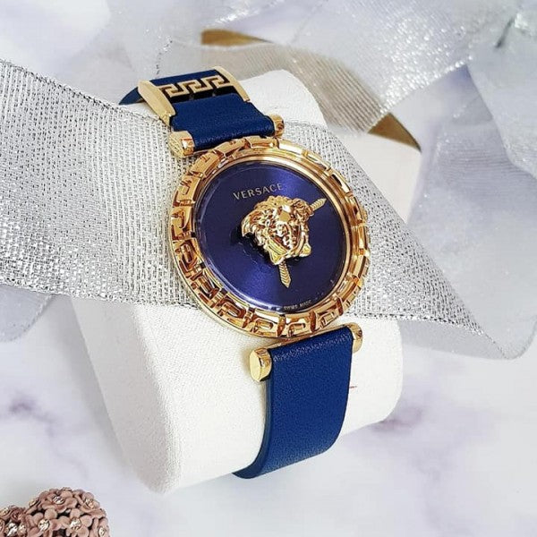  Shop Authentic Versace Palazzo Empire Greca Quartz Blue Dial Blue Leather Strap Watch for Women - VEDV00219 - Luxxuri