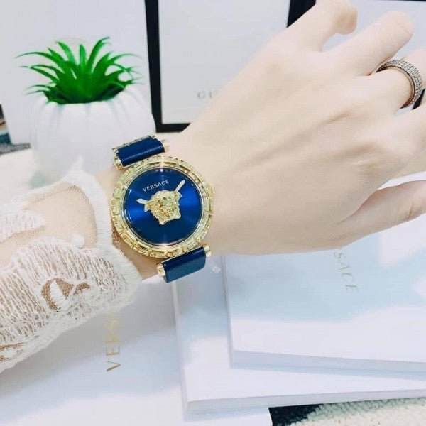  Shop Authentic Versace Palazzo Empire Greca Quartz Blue Dial Blue Leather Strap Watch for Women - VEDV00219 - Luxxuri