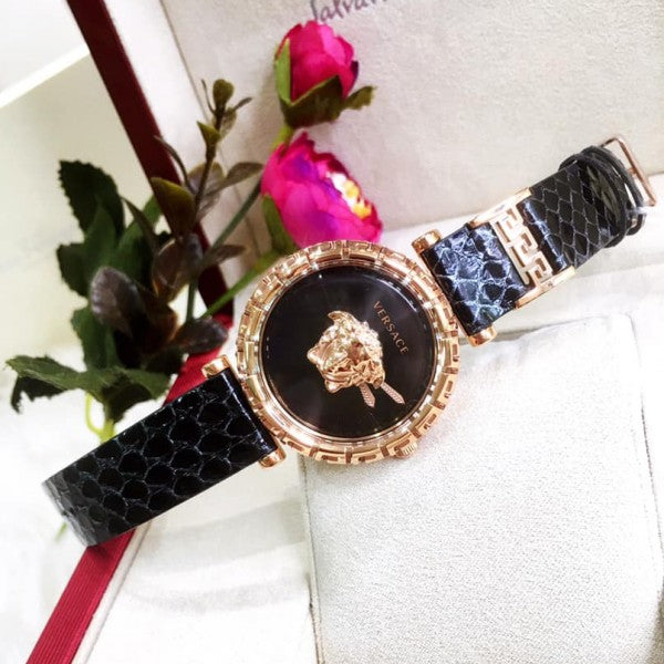  Shop Authentic Versace Palazzo Empire Greca Black Dial Black Leather Strap Watch for Women - VEDV00719 - Luxxuri