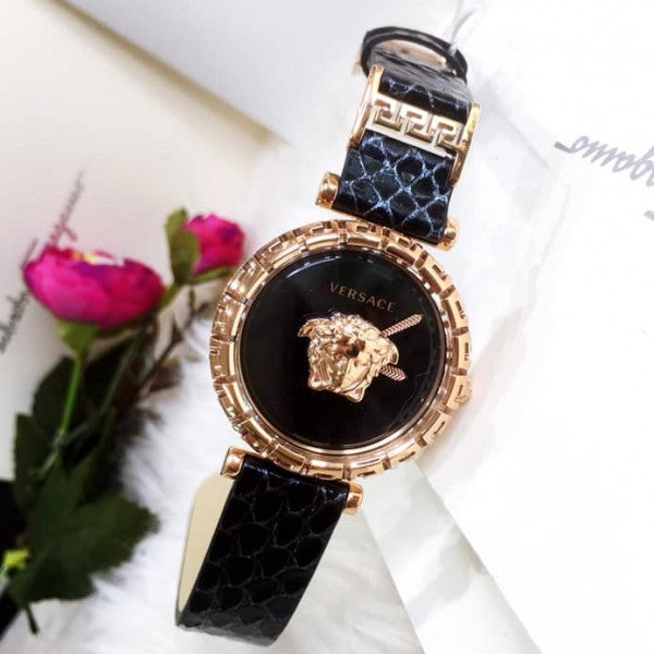  Shop Authentic Versace Palazzo Empire Greca Black Dial Black Leather Strap Watch for Women - VEDV00719 - Luxxuri