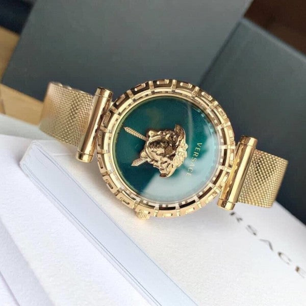  Shop Authentic Versace Palazzo Empire Greca Green Dial Gold Mesh Bracelet Watch for Women - VEDV00819 - Luxxuri
