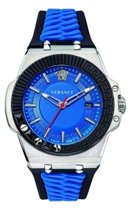  Shop Authentic Versace Chain Reaction Quartz Blue Dial Blue & Black Leather Strap Watch for Men - VEDY00119 - Luxxuri