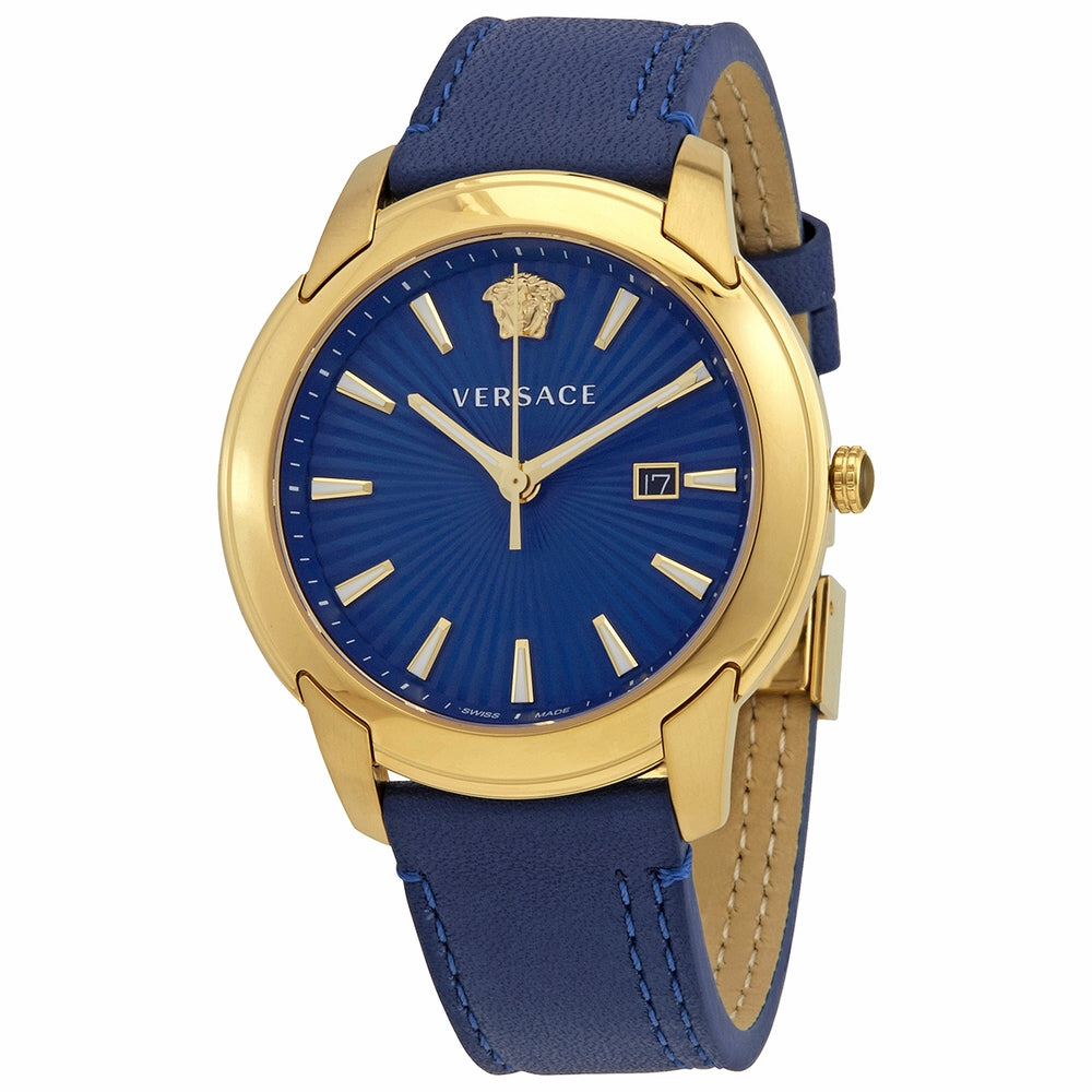  Shop Authentic Versace V-Urban Quartz Blue Dial Blue Leather Strap Watch for Men - VELQ00319 - Luxxuri