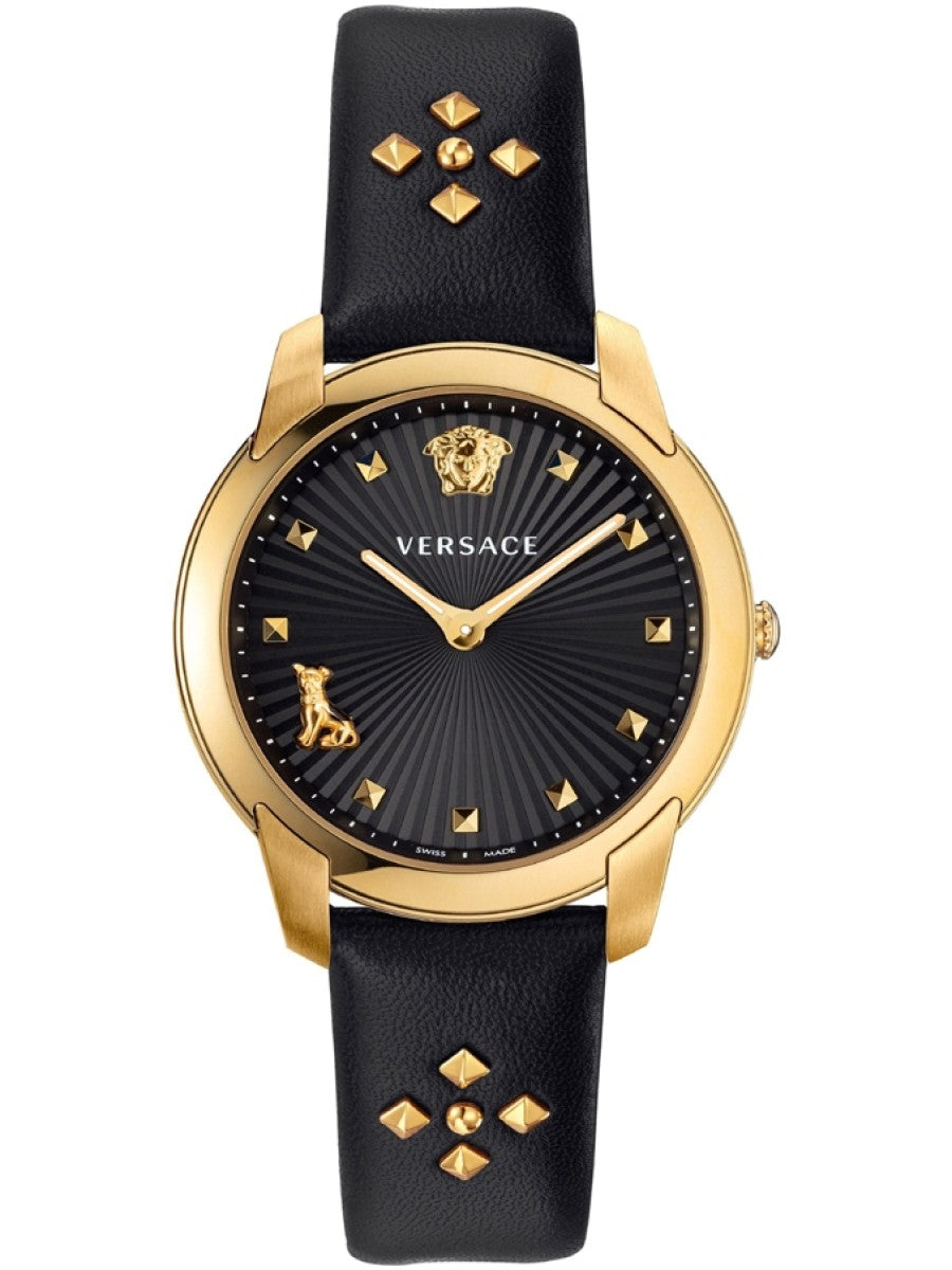 Shop Authentic Versace Audrey Quartz Black Dial Black Leather Strap Watch for Women - VELR00319 - Luxxuri