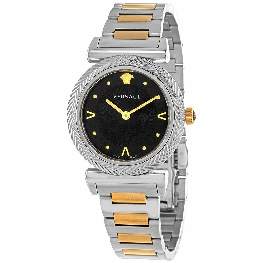  Shop Authentic Versace V-Motif Black Dial Two Tone Steel Strap Watch for Women - VERE00518 - Luxxuri
