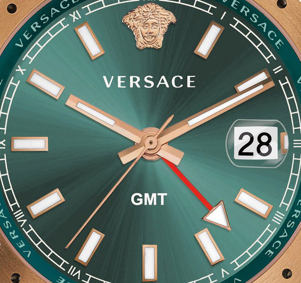 Versace Hellenyium GMT Green Dial Two Tone Steel Strap Watch for Men - V11050015