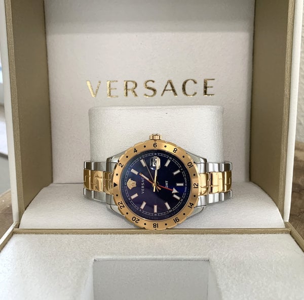  Shop Authentic Versace Hellenyium GMT Blue Dial Two Tone Steel Strap Watch for Men - V11060017 - Luxxuri