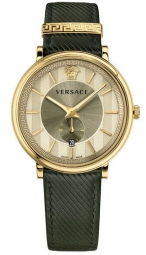  Shop Authentic Versace V-Circle Manifesto Gold Dial Black Leather Strap Watch for Men - VBQ030017 - Luxxuri