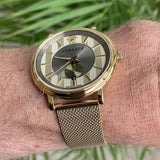  Shop Authentic Versace V Circle Quartz Gold Dial Gold Mesh Bracelet Watch For Men - VBQ070017 - Luxxuri