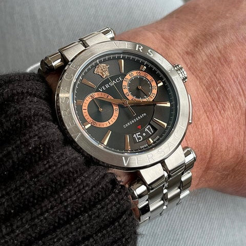 Versace Aion Chronograph Black Dial Silver Steel Strap Watch For Men - VE1D01019