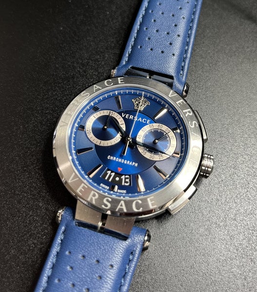  Shop Authentic Versace Aion Chronograph Blue Dial Blue Leather Strap Watch for Men - VE1D01220 - Luxxuri