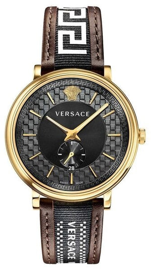  Shop Authentic Versace V-Circle Quartz Black Dial Brown Leather Strap Watch for Men - VEBQ01619 - Luxxuri