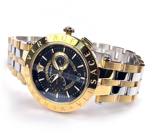  Shop Authentic Versace V-Race Quartz Black Dial Gold Steel Strap Watch For Men - VEBV00519 - Luxxuri