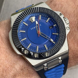  Shop Authentic Versace Chain Reaction Quartz Blue Dial Blue & Black Leather Strap Watch for Men - VEDY00119 - Luxxuri