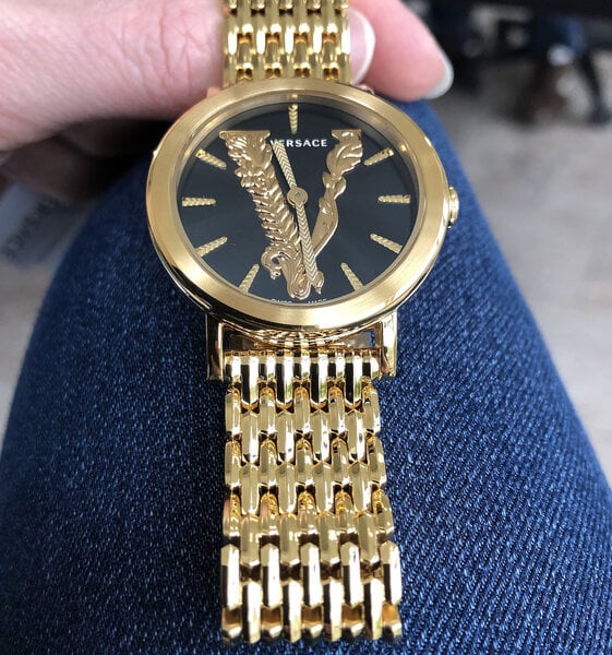  Shop Authentic Versace Virtus Quartz Black Dial Gold Steel Strap Watch for Women - VEHC00619 - Luxxuri