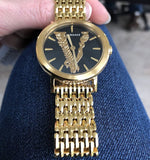  Shop Authentic Versace Virtus Quartz Black Dial Gold Steel Strap Watch for Women - VEHC00619 - Luxxuri