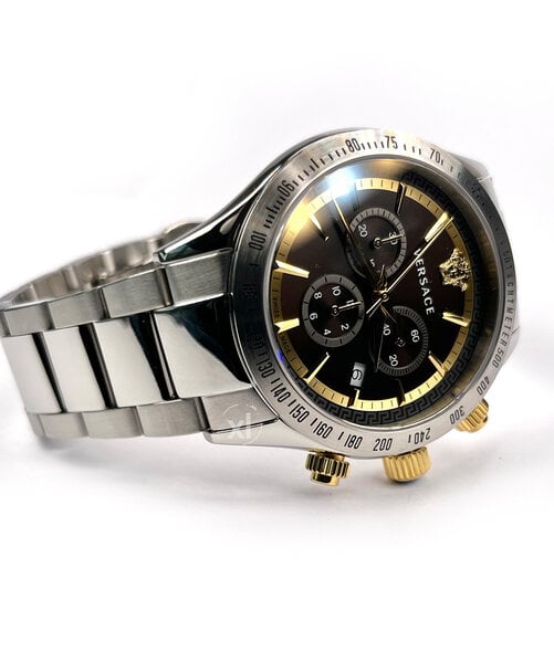  Shop Authentic Versace Classic Chronograph Quartz Black Dial Silver Steel Strap Watch For Men - VEV700419 - Luxxuri