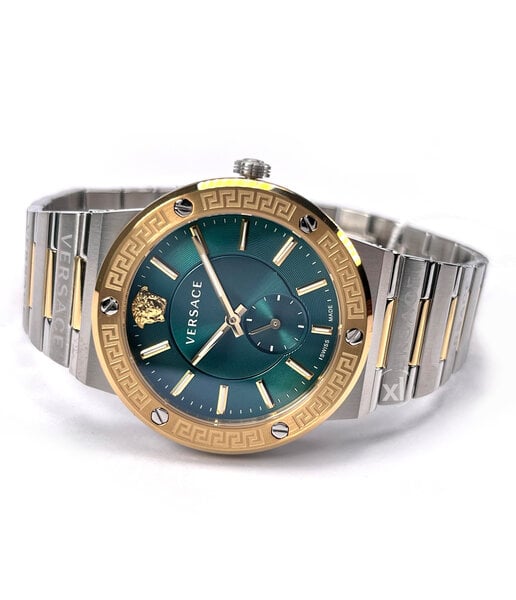  Shop Authentic Versace Hellenyium Quartz Green Dial Silver Steel Strap Watch For Men - VEVK00420 - Luxxuri