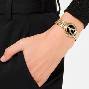  Shop Authentic Versace V Virtus Quartz Black Dial Gold Steel Strap Watch For Women - VET300121 - Luxxuri