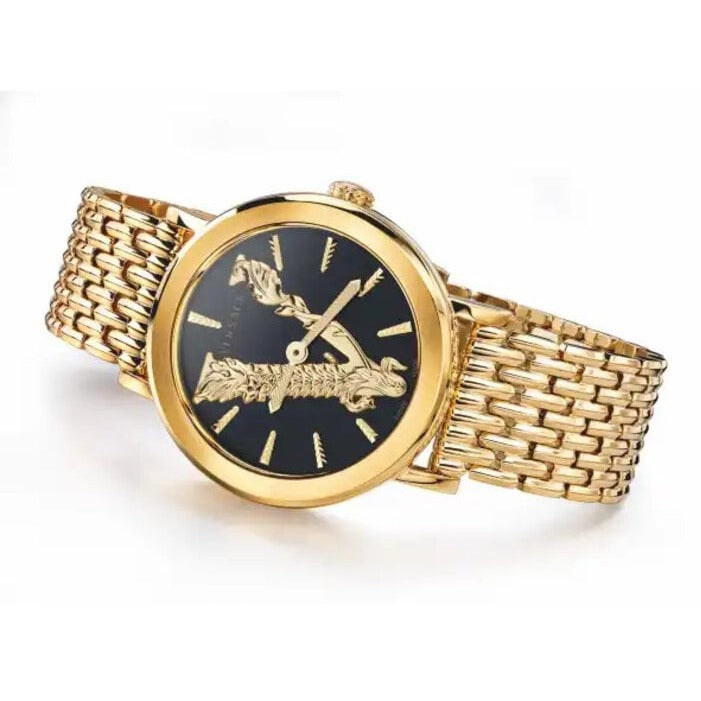 Shop Authentic Versace Virtus Quartz Black Dial Gold Steel Strap Watch for Women - VEHC00619 - Luxxuri