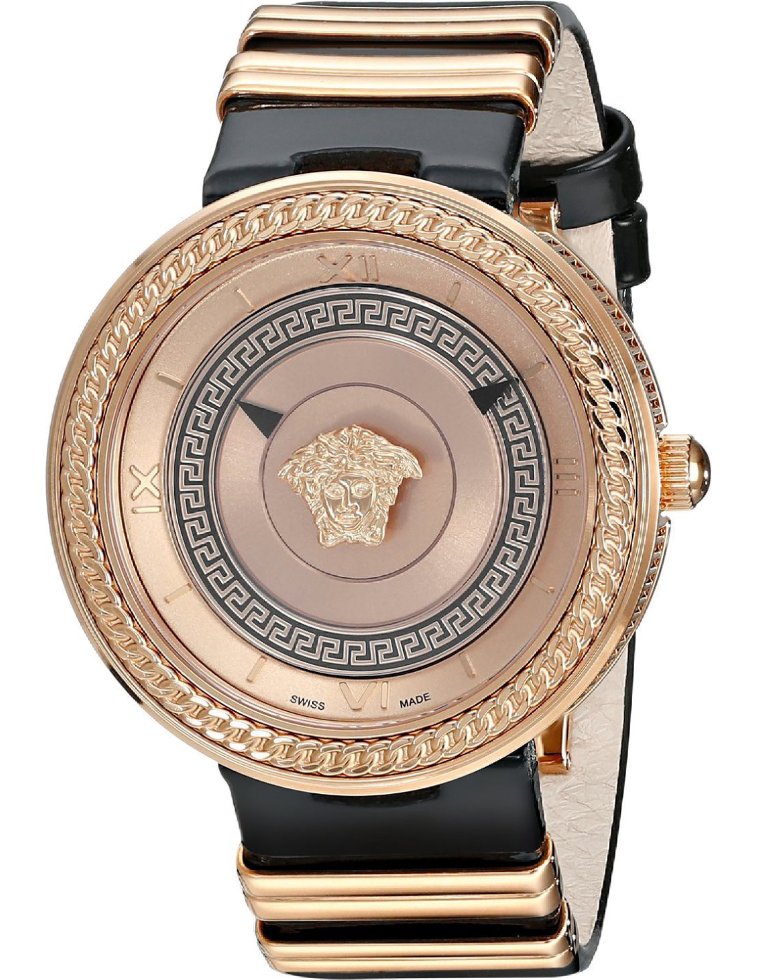 Versace V Metal Icon Gold Dial Black & Gold Strap Watch for Women - VLC030014