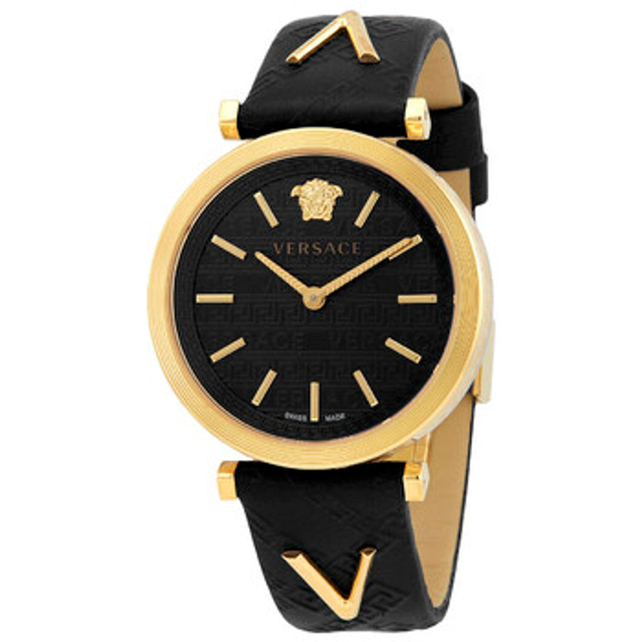  Shop Authentic Versace V-Twist Black Dial Black Leather Strap Watch for Women - VELS00619 - Luxxuri