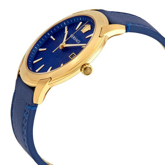  Shop Authentic Versace V-Urban Quartz Blue Dial Blue Leather Strap Watch for Men - VELQ00319 - Luxxuri