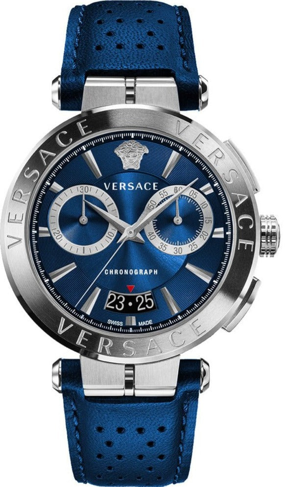  Shop Authentic Versace Aion Chronograph Blue Dial Blue Leather Strap Watch for Men - VE1D01220 - Luxxuri