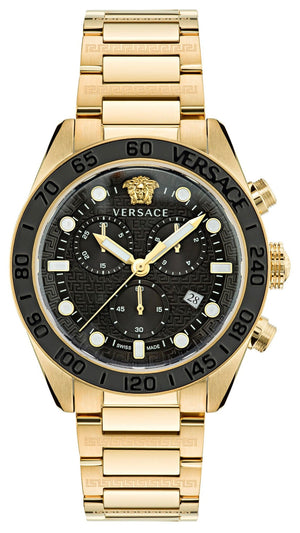  Shop Authentic Versace Greca Dome Chronograph Black Dial Gold Steel Strap Watch for Men - VE6K00523 - Luxxuri