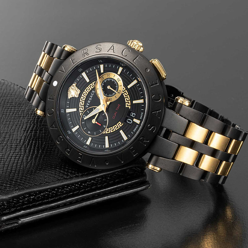  Shop Authentic Versace V-Race Analog Quartz Black Dial Two Tone Steel Strap Watch For Men - VEBV00619 - Luxxuri