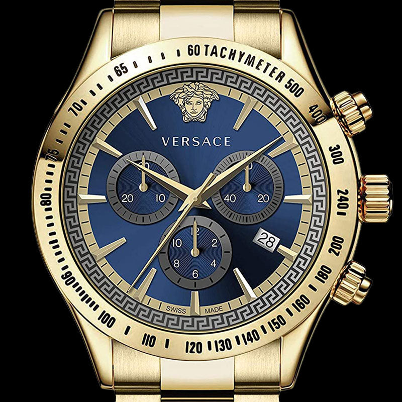  Shop Authentic Versace Classic Chronograph Quartz Blue Dial Gold Steel Strap Watch For Men - VEV700619 - Luxxuri