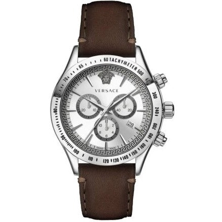  Shop Authentic Versace Classic Chronograph Quartz Silver Dial Brown Leather Strap Watch For Men - VEV700119 - Luxxuri