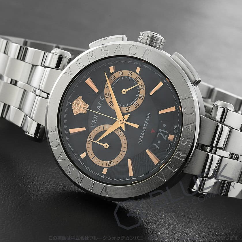 Versace Aion Chronograph Black Dial Silver Steel Strap Watch For Men - VE1D01019
