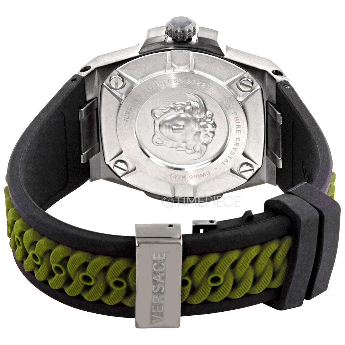  Shop Authentic Versace Chain Reaction Quartz White Dial Green Rubber Strap Watch for Men - VEDY00419 - Luxxuri