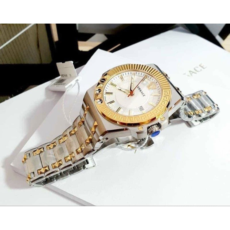  Shop Authentic Versace Chain Reaction Quartz White Dial Two Tone Steel Strap Watch for Men - VEDY00519 - Luxxuri
