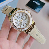  Shop Authentic Guess Limelight Quartz Silver Dial Golden Leather Strap Watch For Women - W0775L2 - Luxxuri