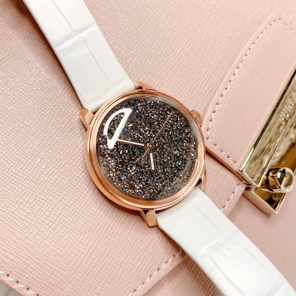  Shop Authentic Swarovski Crystalline Hours Quartz Grey Dial Black Leather Strap Watch for Women - 5344635 - Luxxuri