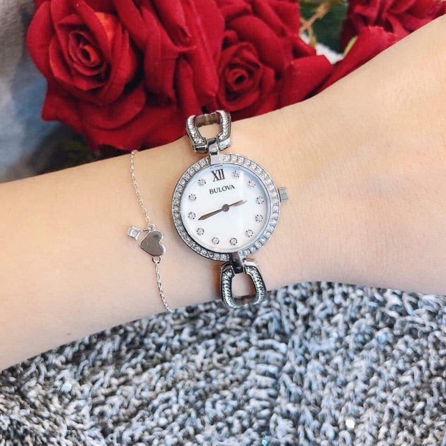  Shop Authentic Bulova Crystal Collection Mother of Pearl Dial Silver Steel Strap Watch for Women - 96L223 - Luxxuri