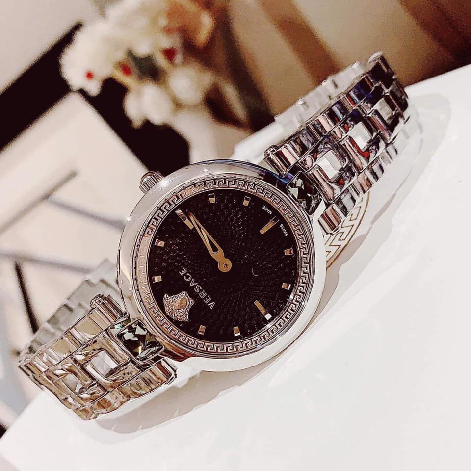  Shop Authentic Versace Crystal Gleam Guilloche  Black Dial Silver Steel Strap Watch for Women - VAN030016 - Luxxuri