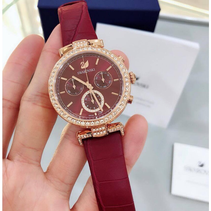  Shop Authentic Swarovski Era Journey Red Dial Red Leather Strap Watch for Women - 5416701 - Luxxuri